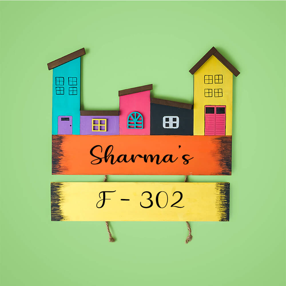 Hand Painted Mdf Personalised Name Plate With Family Name House Number - Front View with Name Personalization