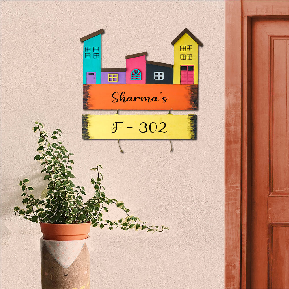 Hand Painted Mdf Personalised Name Plate With Family Name House Number - Mounted on entryway wall with hooks