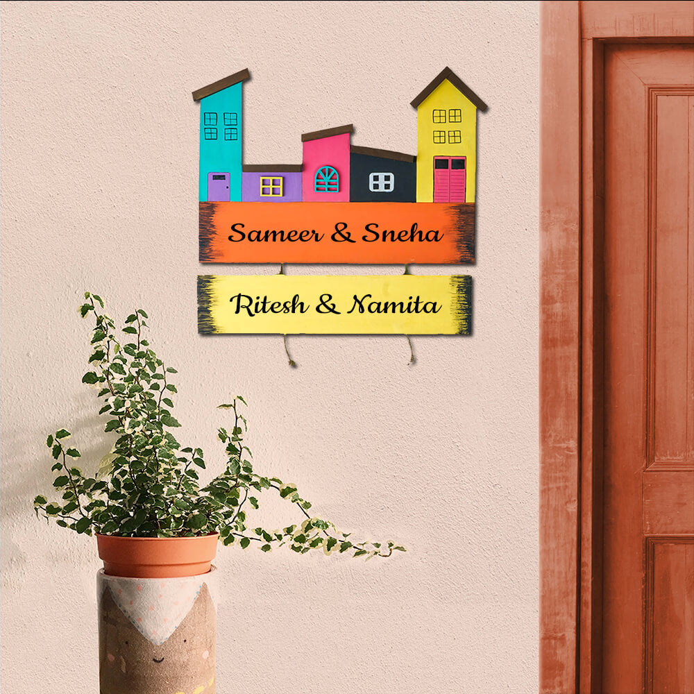 Hand Painted Mdf Personalised Name Plate With Family Names - Mounted on Wall with Personalization