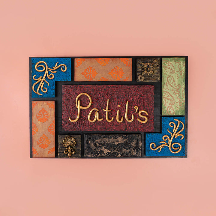 Customised Mdf Wood Family Name Plate - Front View with Name Personalization
