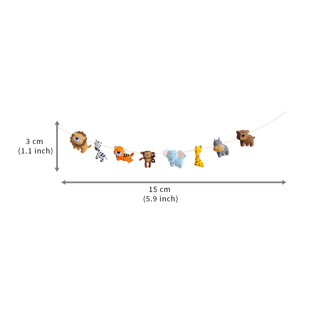 Handmade Animal Felt Kids Bunting - Dimension Chart with Animal String