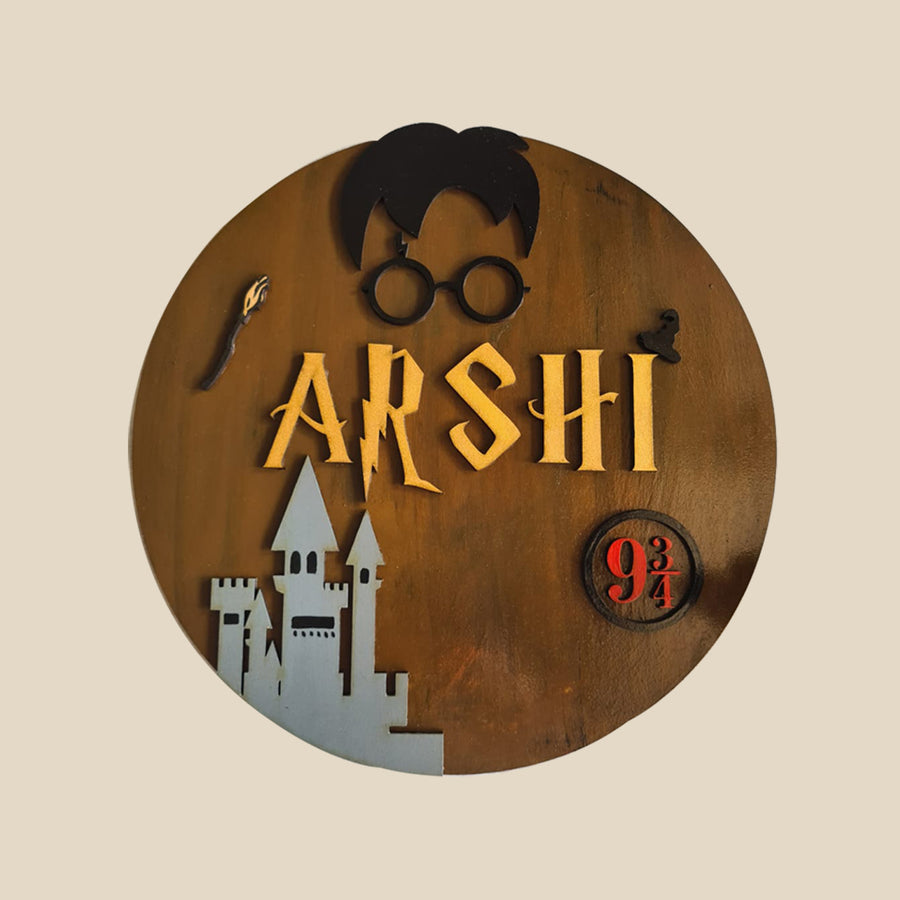 Harry Potter Themed Kids Name Plate - Front View with Personalized Name