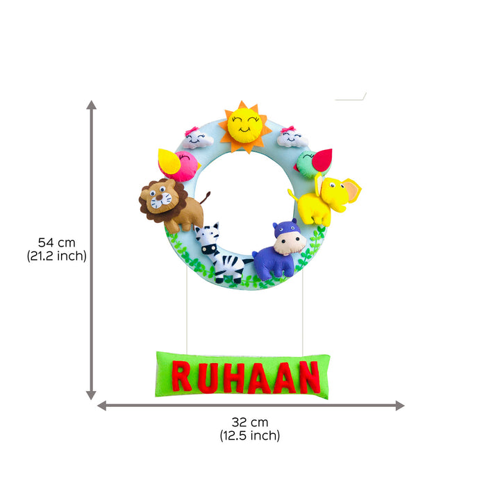 Handmade Personalized Jungle Safari Themed Felt Kids Name Hanging 5 - Dimension Chart with Name Personalization
