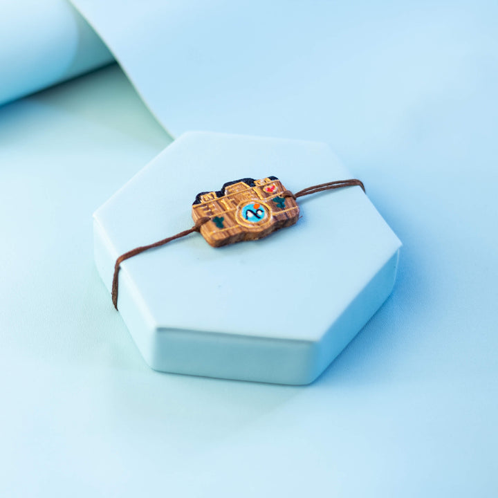 Handpainted Wooden Rakhi Mountain - Close-up on Camera Bracelet