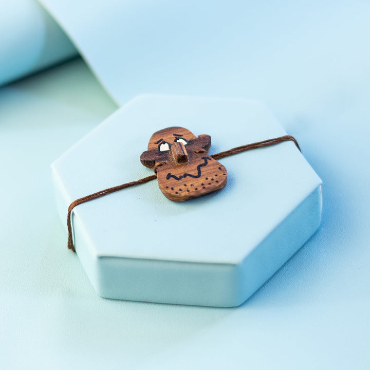 Handpainted Wooden Rakhi Happy Face - Wrapped Face Charm on Box