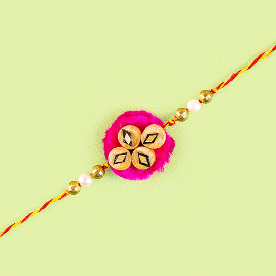 Ecofriendly Bamboo Rakhi With Golden Bead - Flat Lay Front View (12)