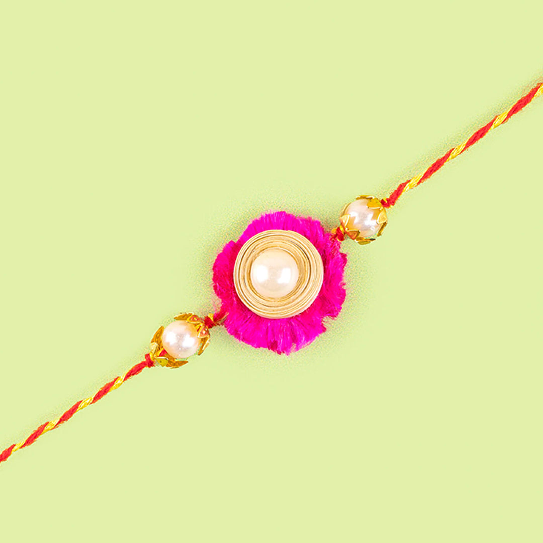 Ecofriendly Bamboo Rakhi With Pearl Rose - Close-up Detail View (24)