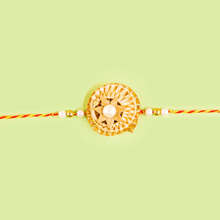 Ecofriendly Star Pearl Bamboo Rakhi - Full Length View