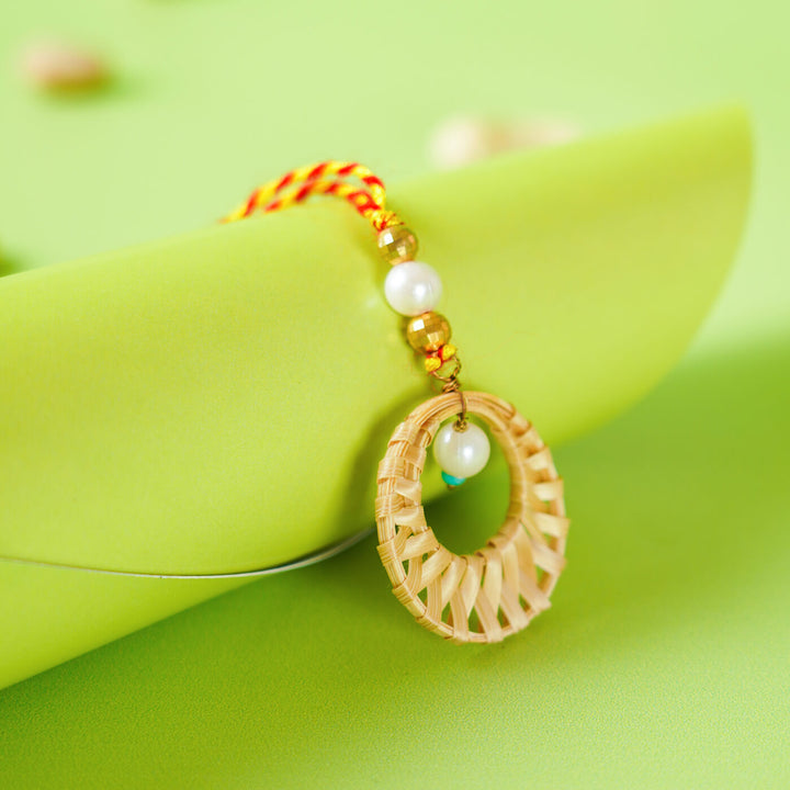 Ecofriendly Bamboo Lumba Rakhi - Close-up Detail View (11)