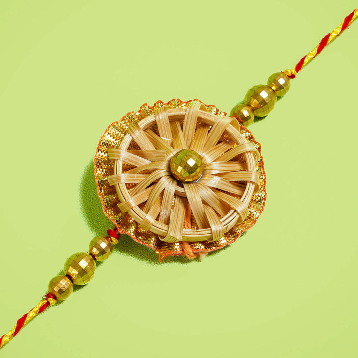 Ecofriendly Bamboo Rakhi With Pearl Rose - Flat Lay Full Rakhi Variation (16)
