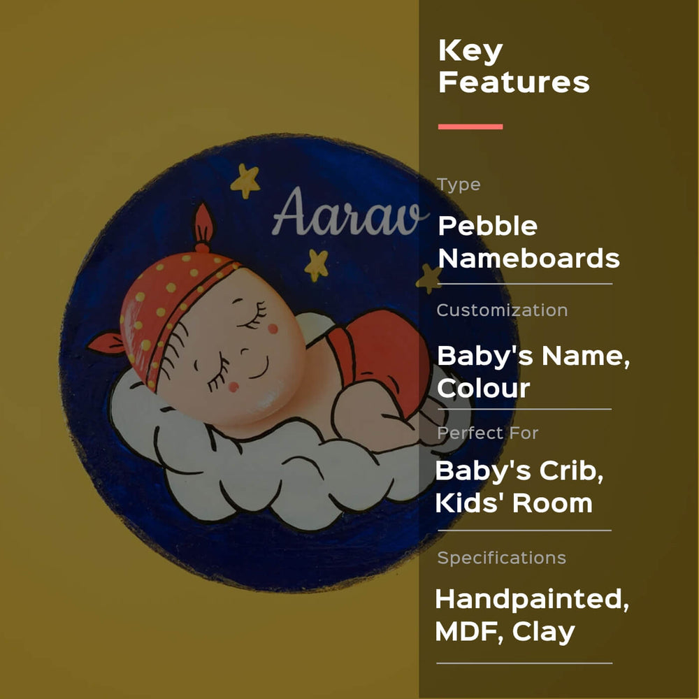 Handpainted Clay Pebble Name Plate Baby Dark Blue - Name Personalization Example