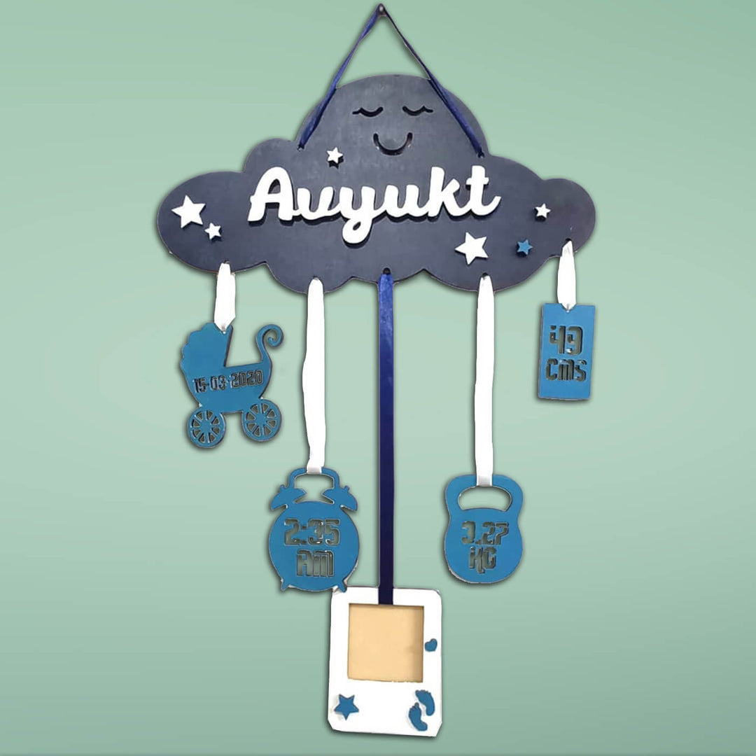 Baby Details Cloud Name Plate - Hanging Wall Display with Personalization
