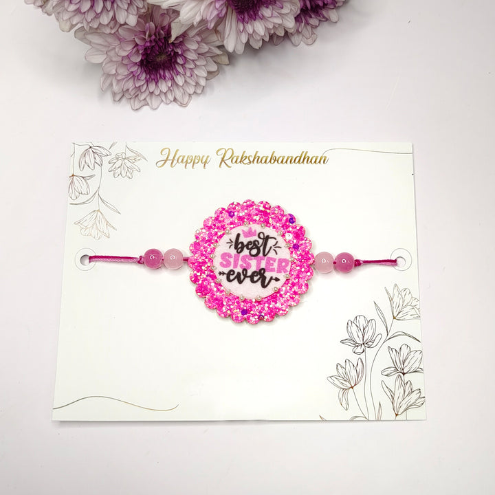 Sparkly Best Sister Ever Rakhi - Rakhi on Greeting Card