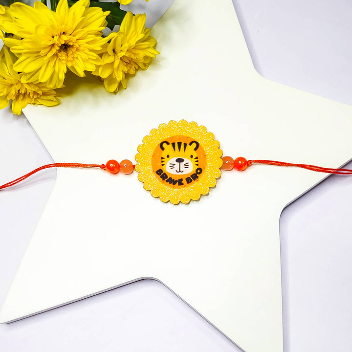 Brave Bro Tiger Rakhiglow In The Dark - Full Product Layout on Star Background