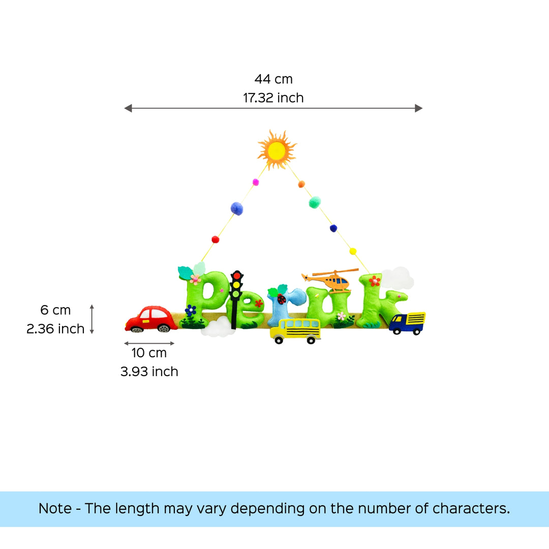 Transport Vehicles Name Plate For Kids - Dimension Chart with Notes
