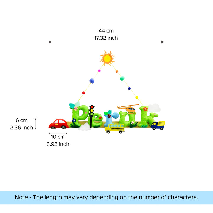 Transport Vehicles Name Plate For Kids - Dimension Chart with Notes