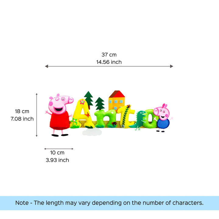 Peppa Pig Name Plate For Kids - Dimension Chart with Characters