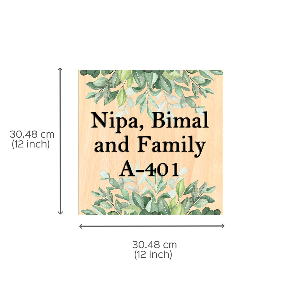 Personalised Wooden Botanical Square Name Plate - Dimension Chart with Text Example