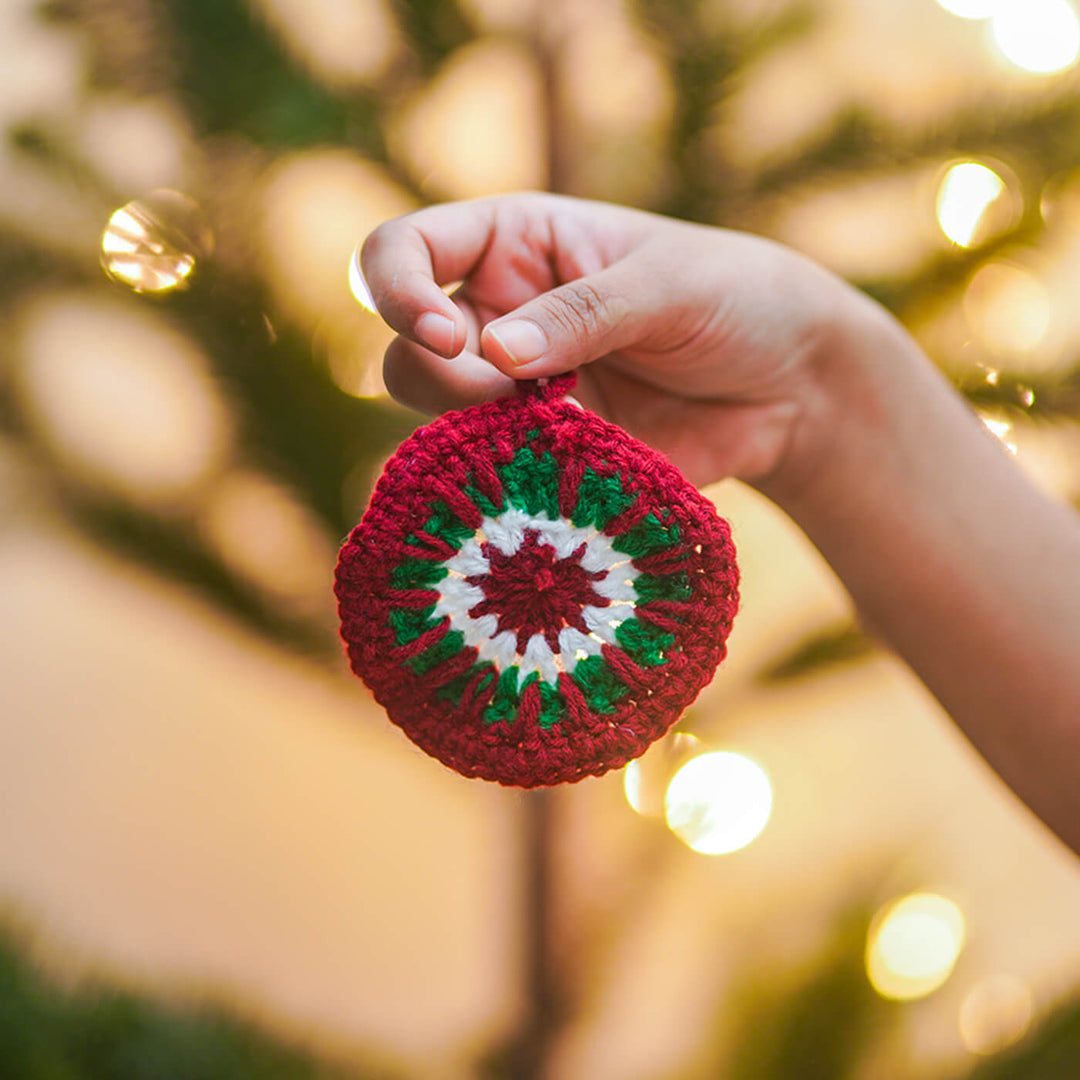 Handmade Round Snowflake Crochet Ornaments For Christmas Tree Decoration | Set Of 2