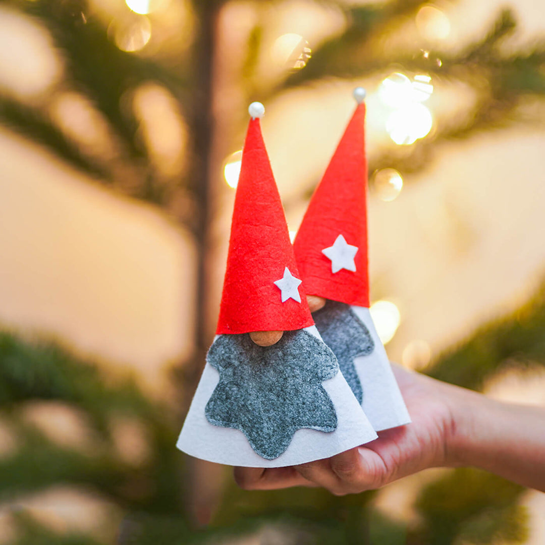 Handmade Upcycled Gnomes Felt Table Decor For Christmas Tree Decoration | Set Of 2