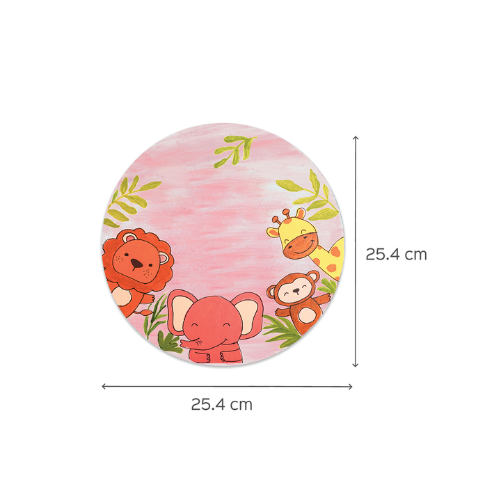 Handpainted Round Jungle Theme Kids Name Plate - Dimension Chart with Front View