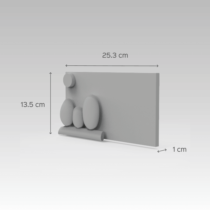 Pebble Art Name Plate Three Owls - Dimension Chart with Depth