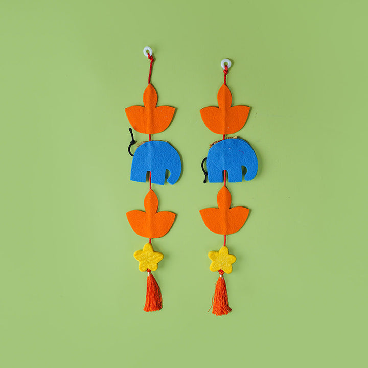 Handmade Diya and Elephant Hangings - Set of 2