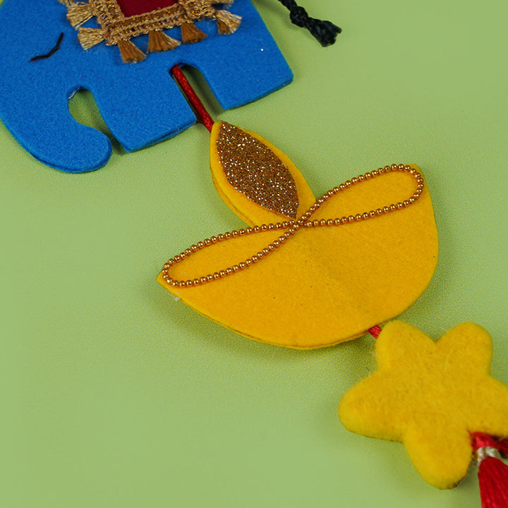 Handmade Diya and Elephant Hangings - Set of 2