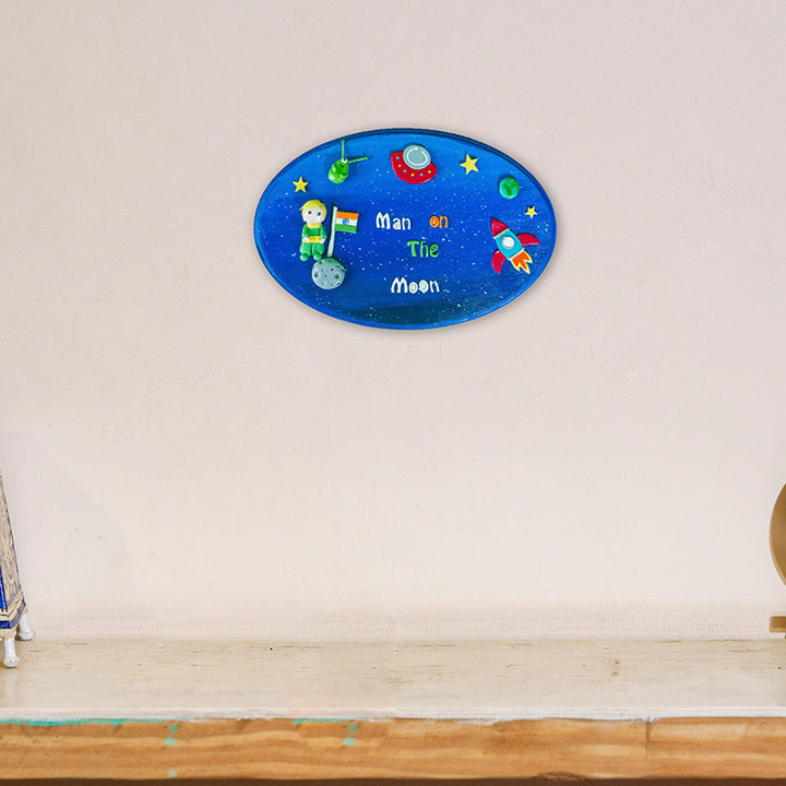 Man On The Moon Customizable Name Plate - Mounted on Wall at Eye Level