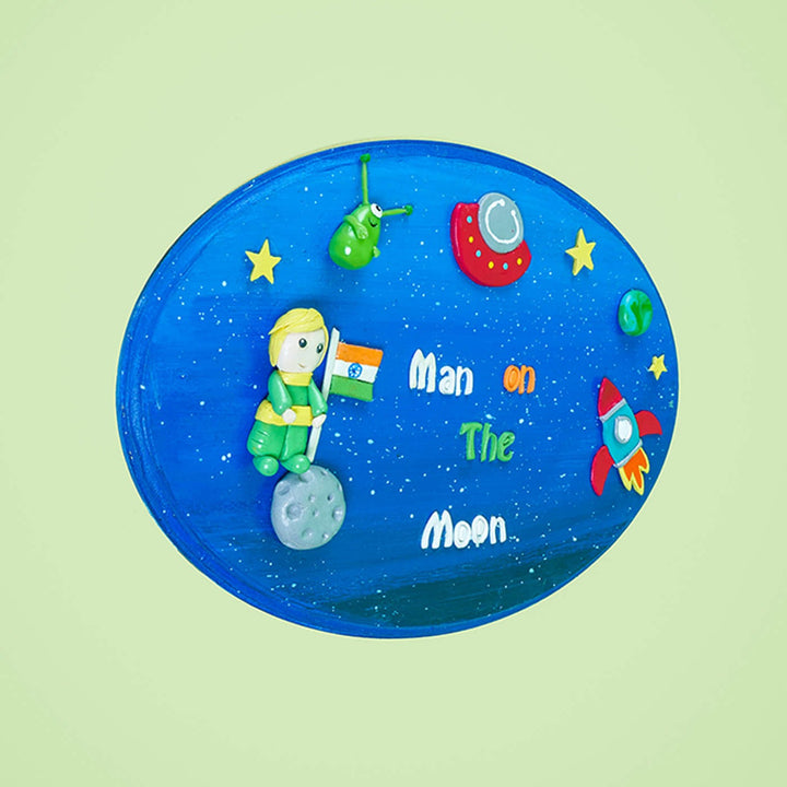 Man On The Moon Customizable Name Plate - Angled Front View Showing Details
