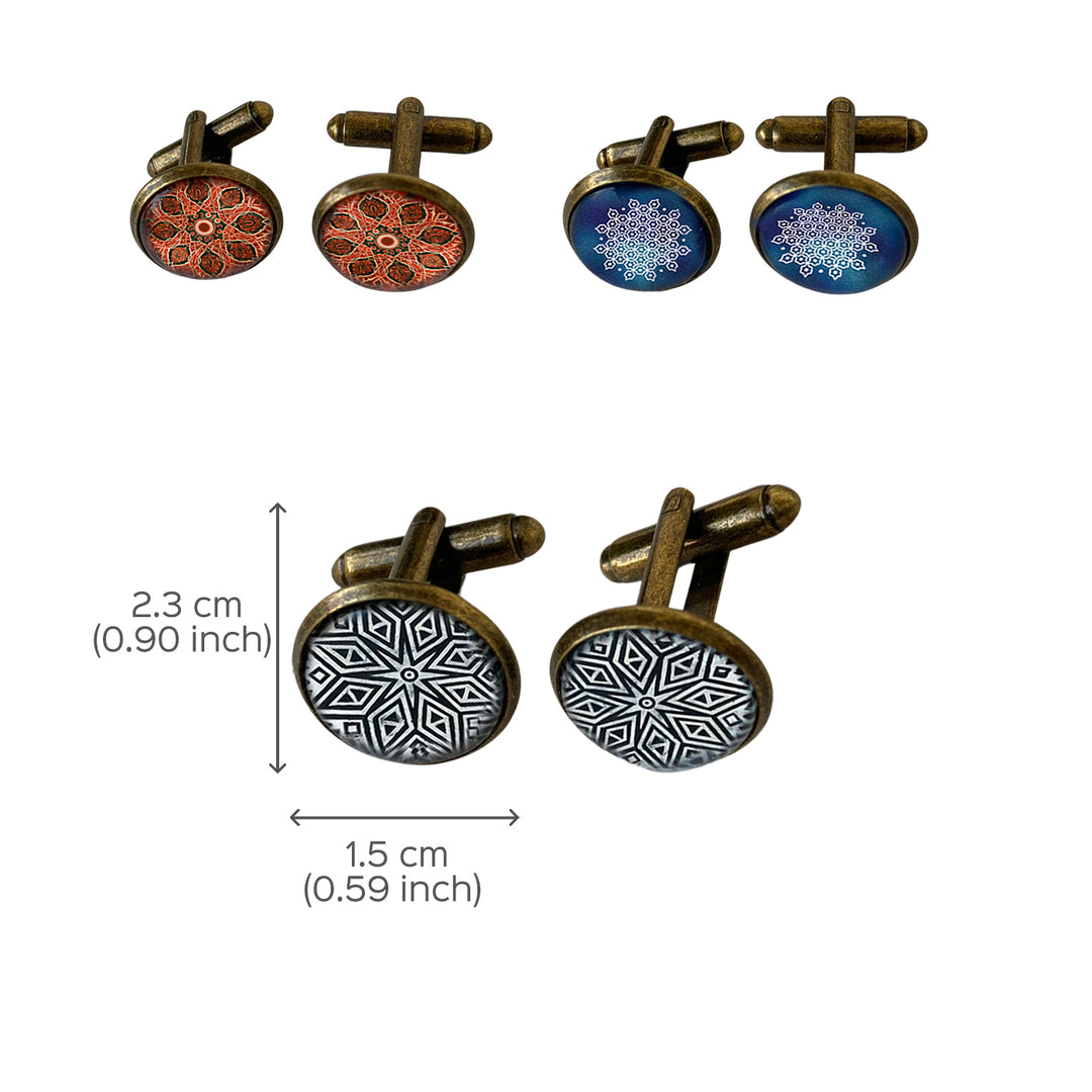Rajasthani Art Metal Cuff Links With Antique Finish - Ganesh Pol Mural