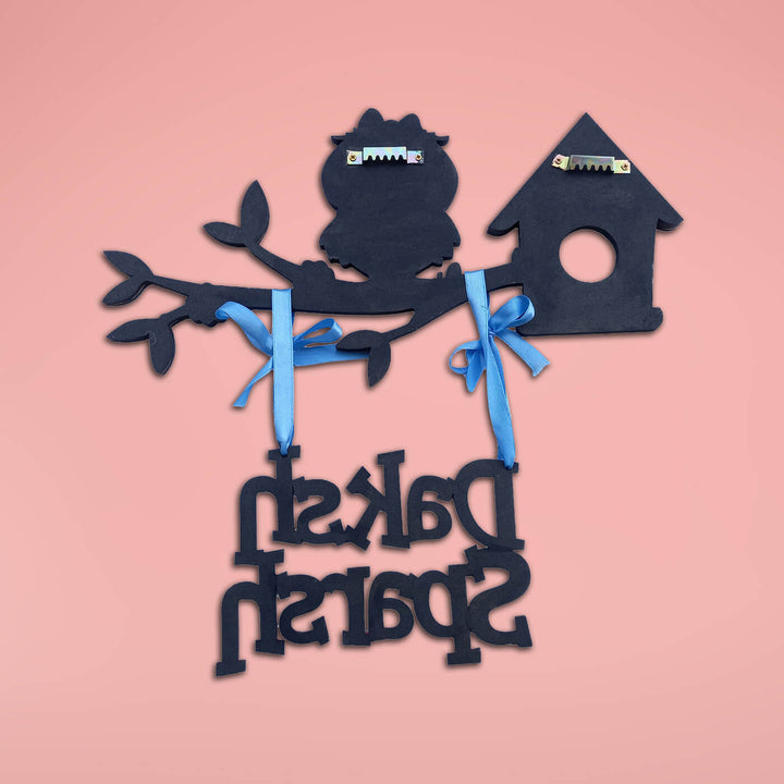 Cute Owl Kids Name Plate For Siblings - Back View Showing Hanging Hardware