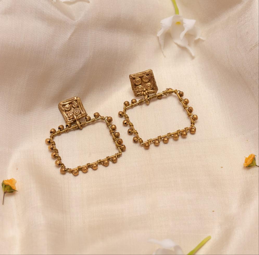 Handcrafted Gold Tone Box Earrings