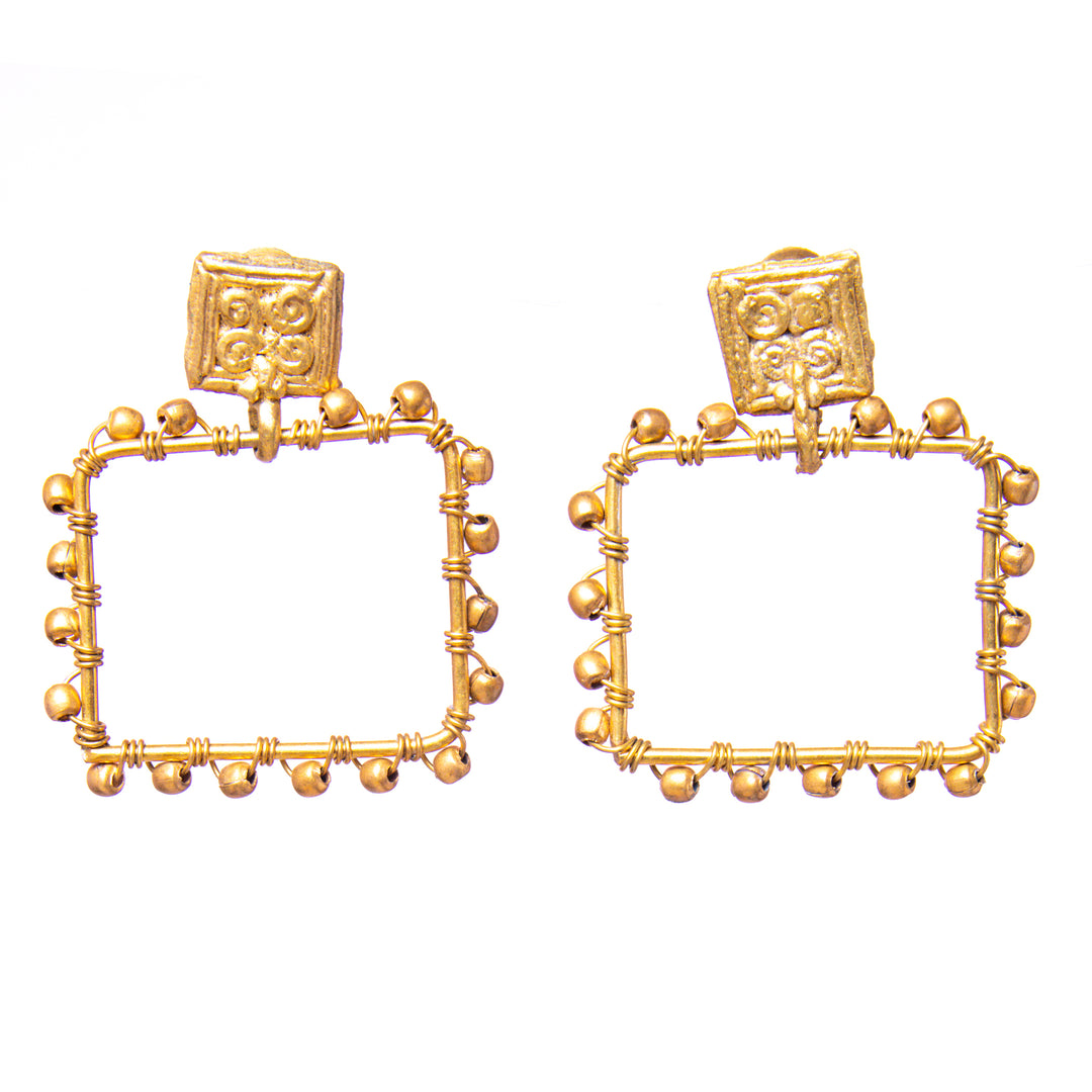 Handcrafted Gold Tone Box Earrings