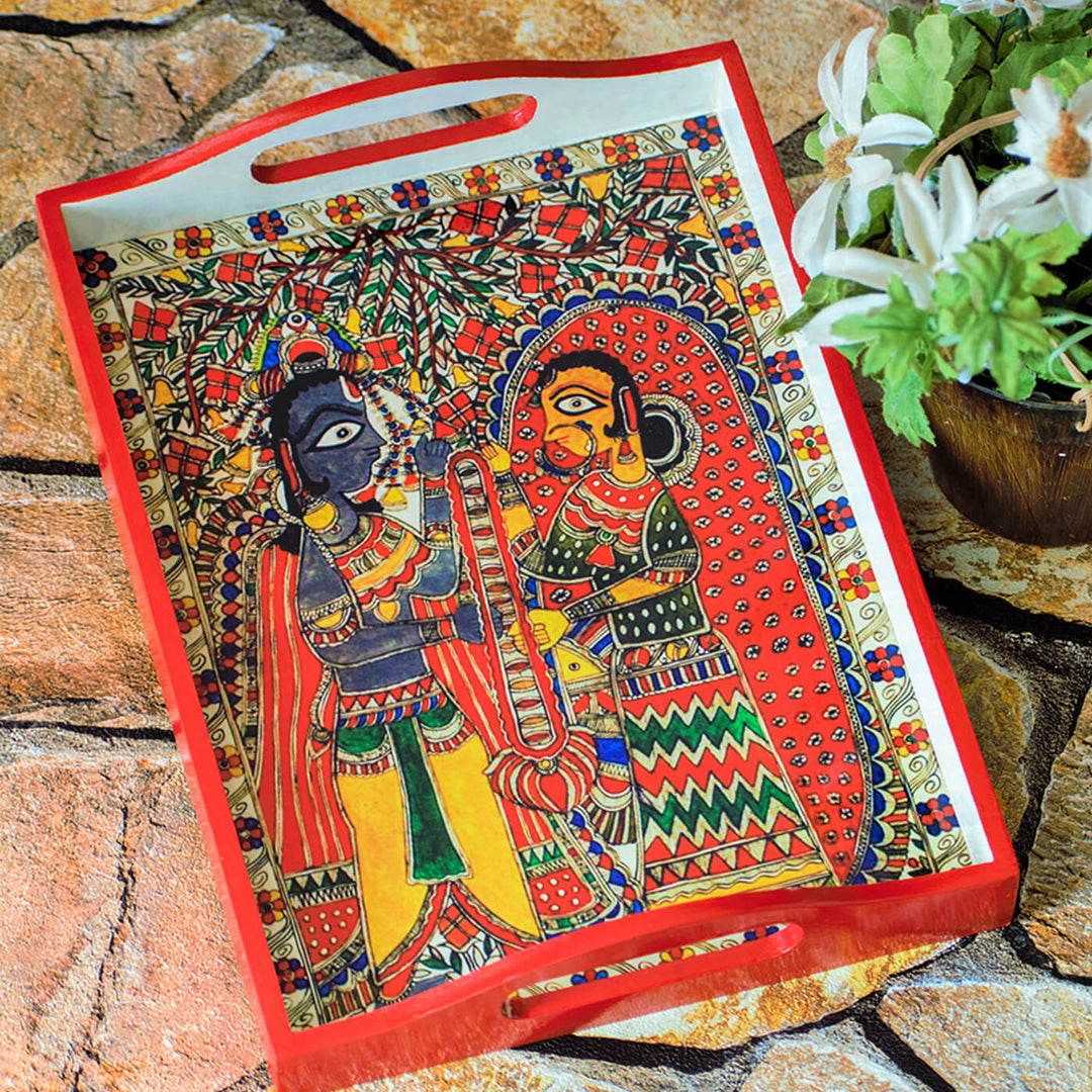 Ethnic Decoupage Madhubani Rama Sita MDF Tray - Medium