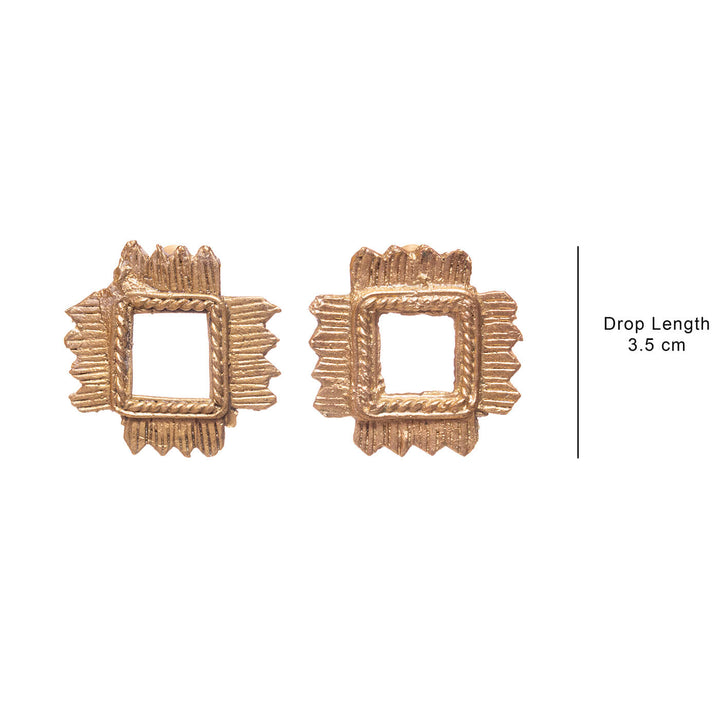 Handcrafted Dokra Rhombus Stud Earrings