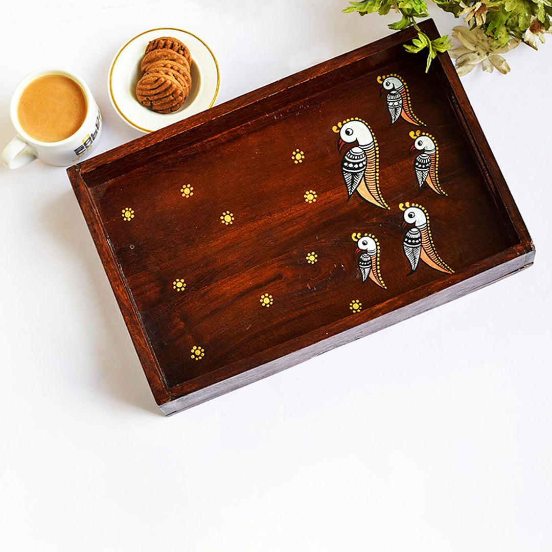 Handpainted Parrots Mango Wood Tray