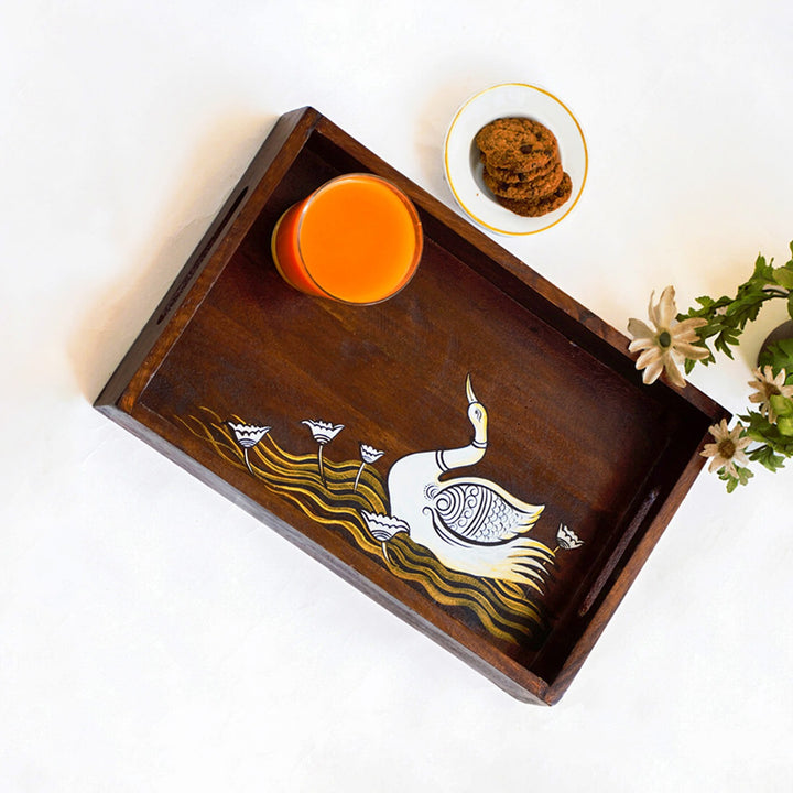 Handpainted Swan Mango Wood Tray