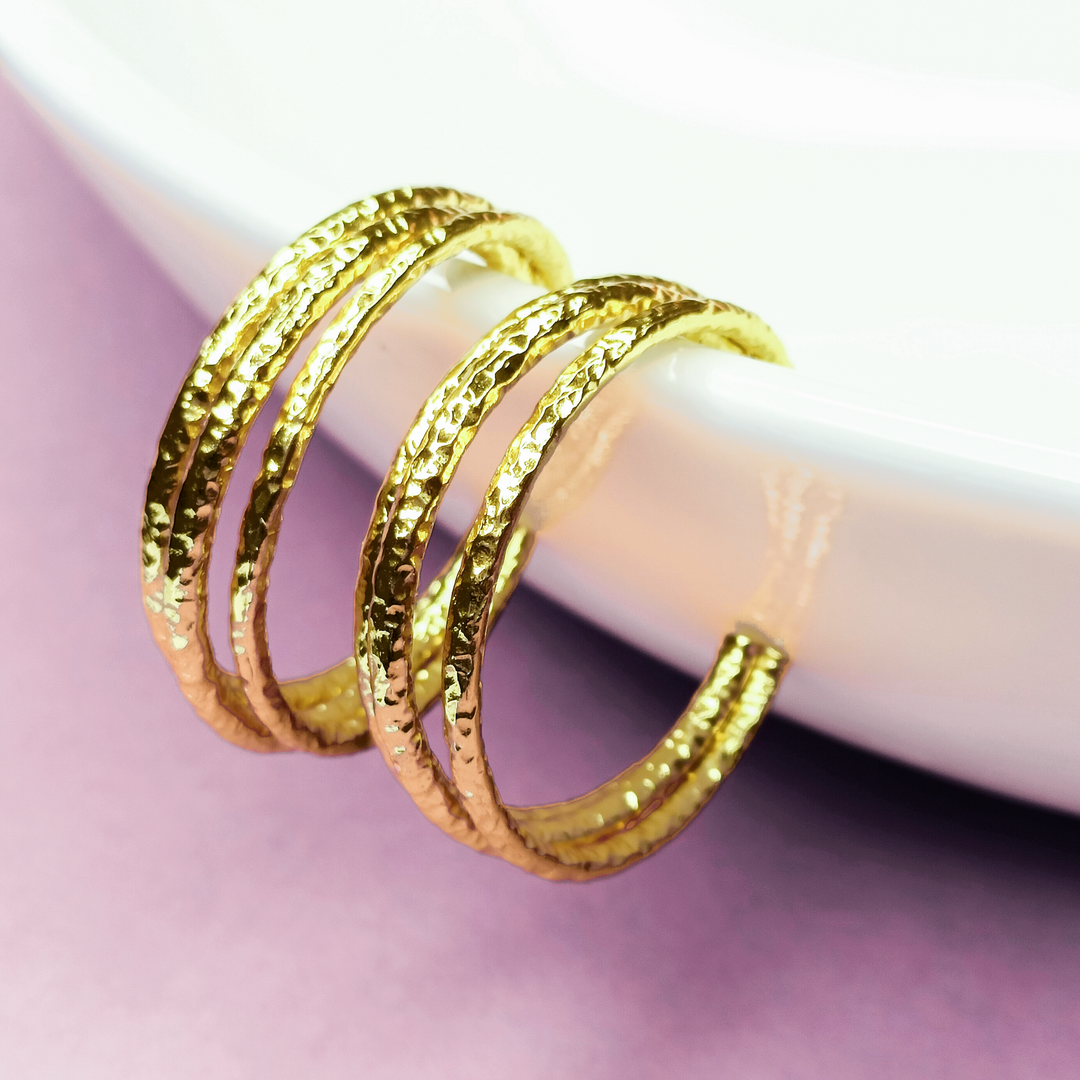 18K Gold Polished Retro Hoops