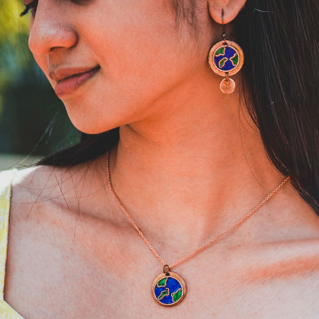 Handmade Copper Enamelled Earthy Necklace and Earrings