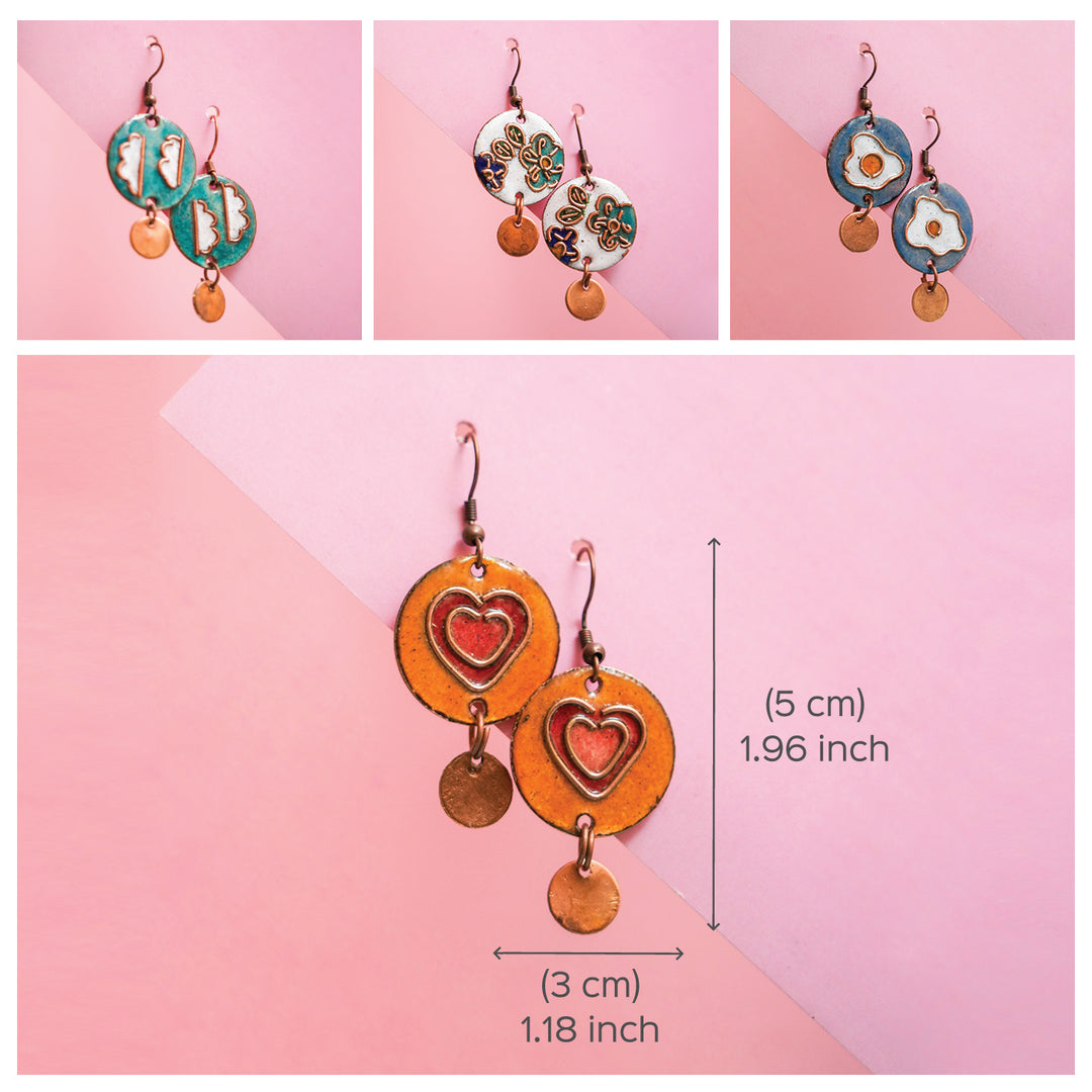 Handmade Copper Enamelled Phool Necklace and Earrings