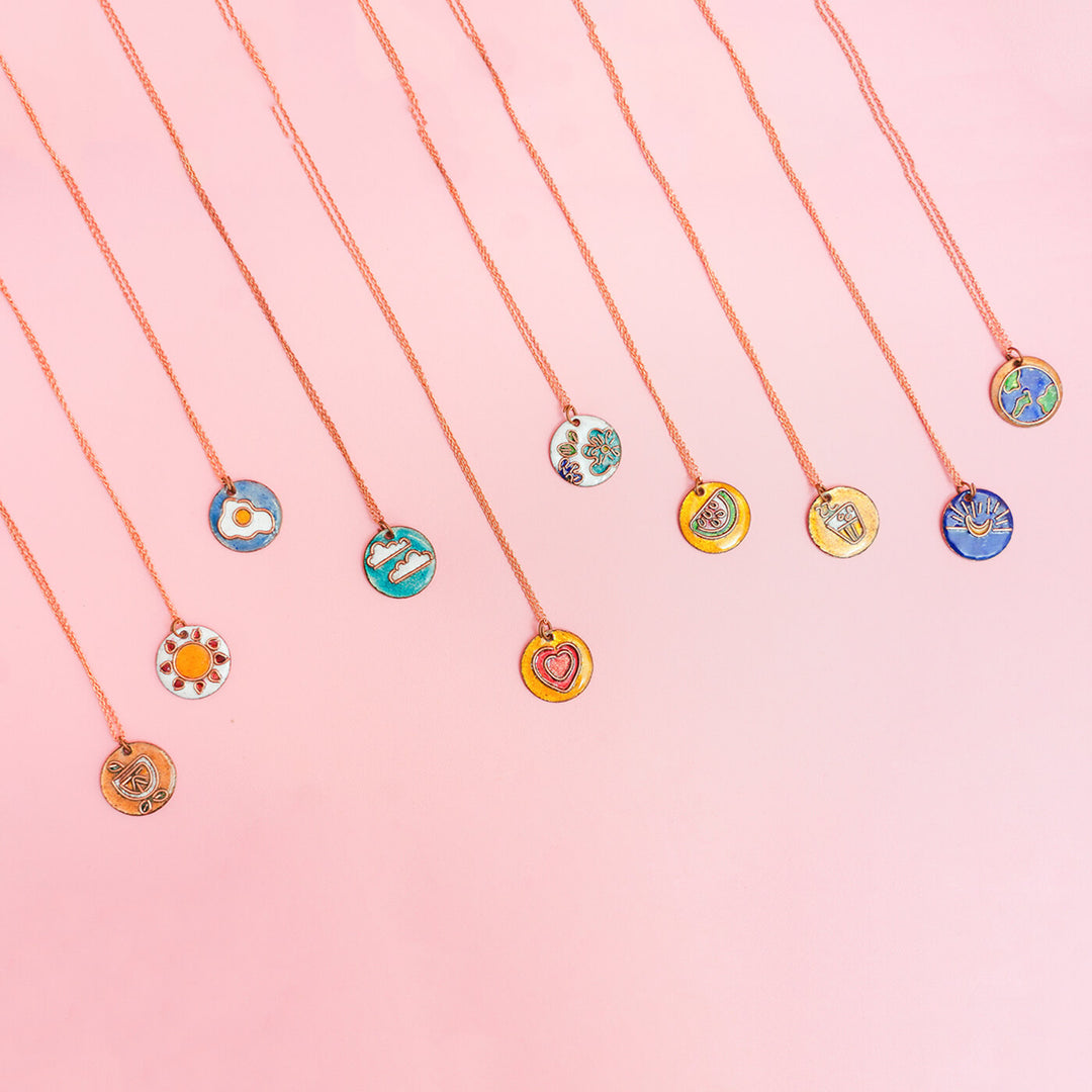 Handmade Copper Enamelled Ande ka Funda Necklace and Earrings
