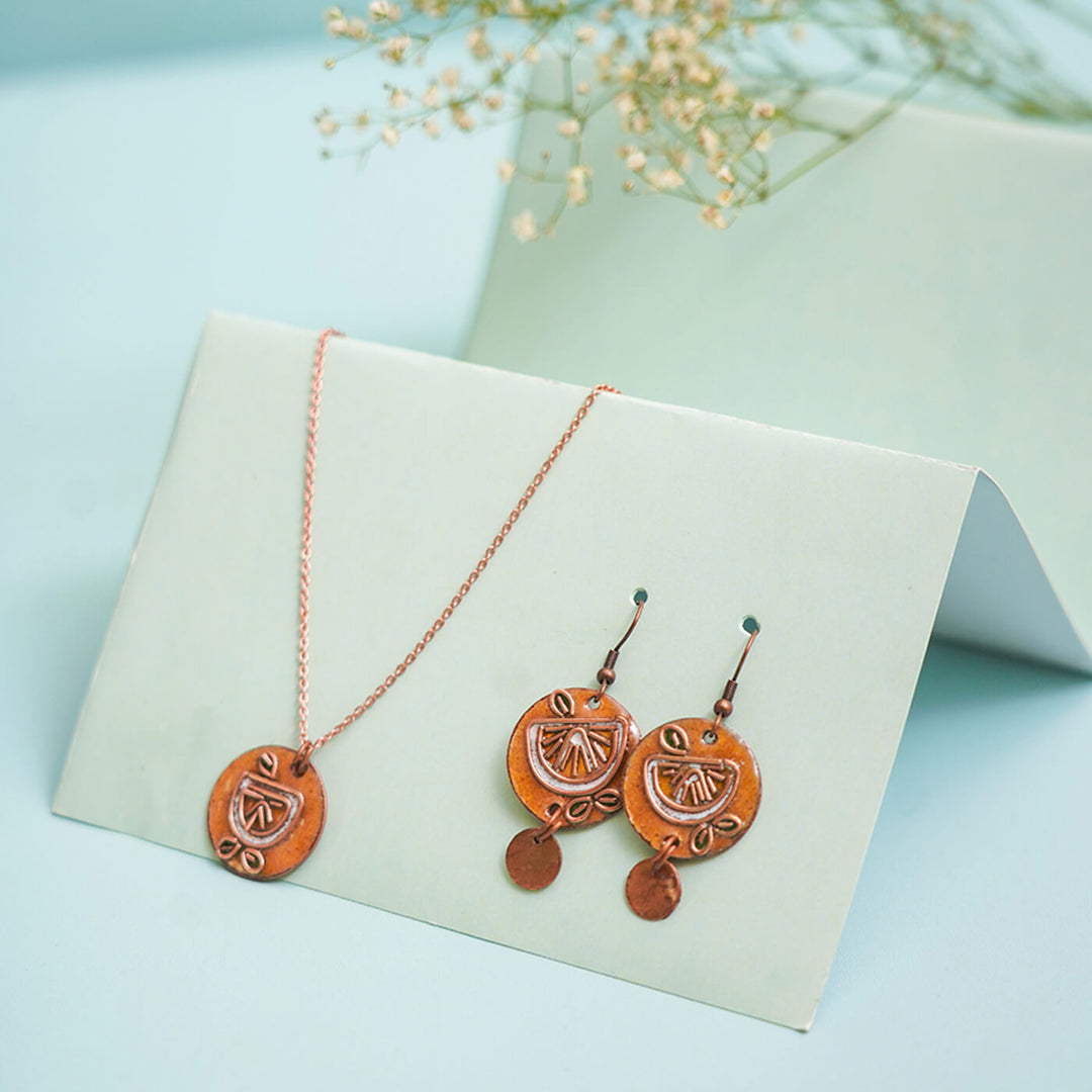 Handmade Copper Enamelled Nimbuzz Necklace and Earrings