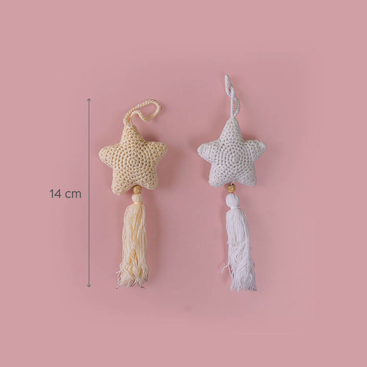 Beige and White Stars Crochet Hangings with Tassles