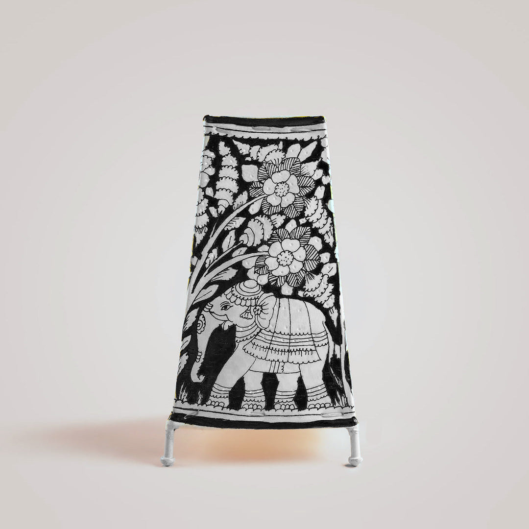 9 inch | Elephants Hand Painted Tholu Bommalata Medium Tabletop Lamp