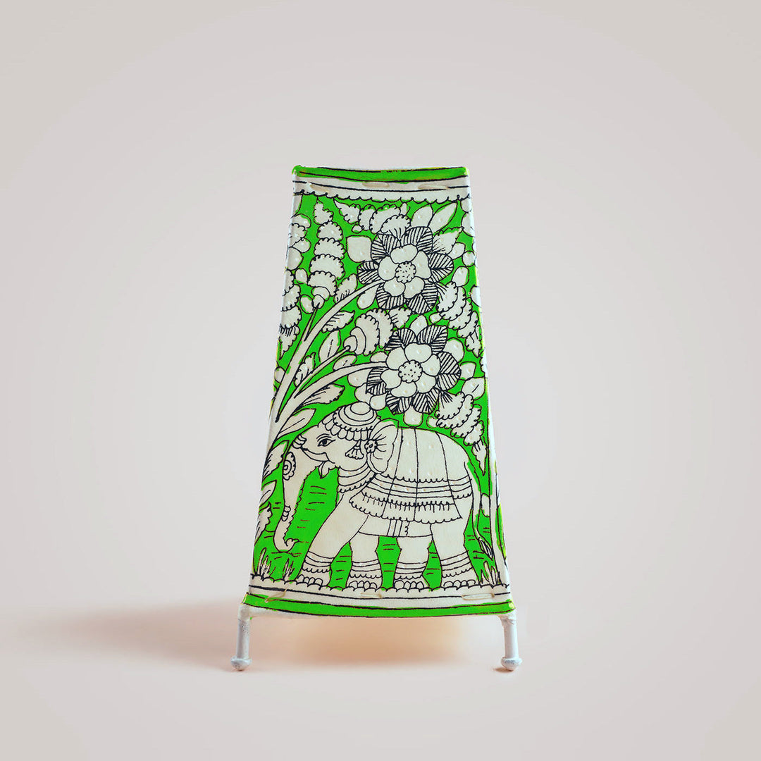9 inch | Elephants Hand Painted Tholu Bommalata Medium Tabletop Lamp