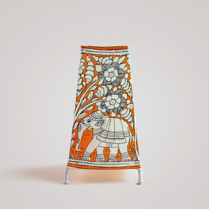 9 inch | Elephants Hand Painted Tholu Bommalata Medium Tabletop Lamp