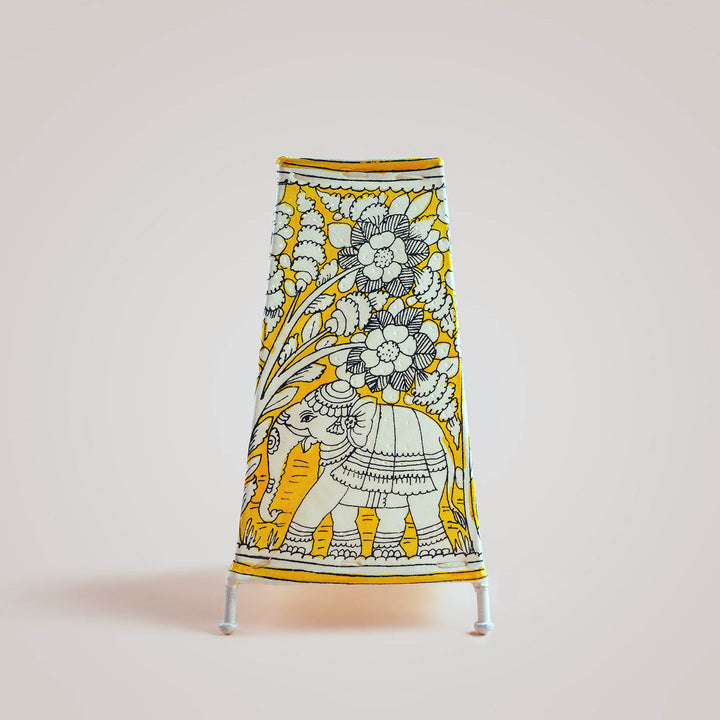 9 inch | Elephants Hand Painted Tholu Bommalata Medium Tabletop Lamp