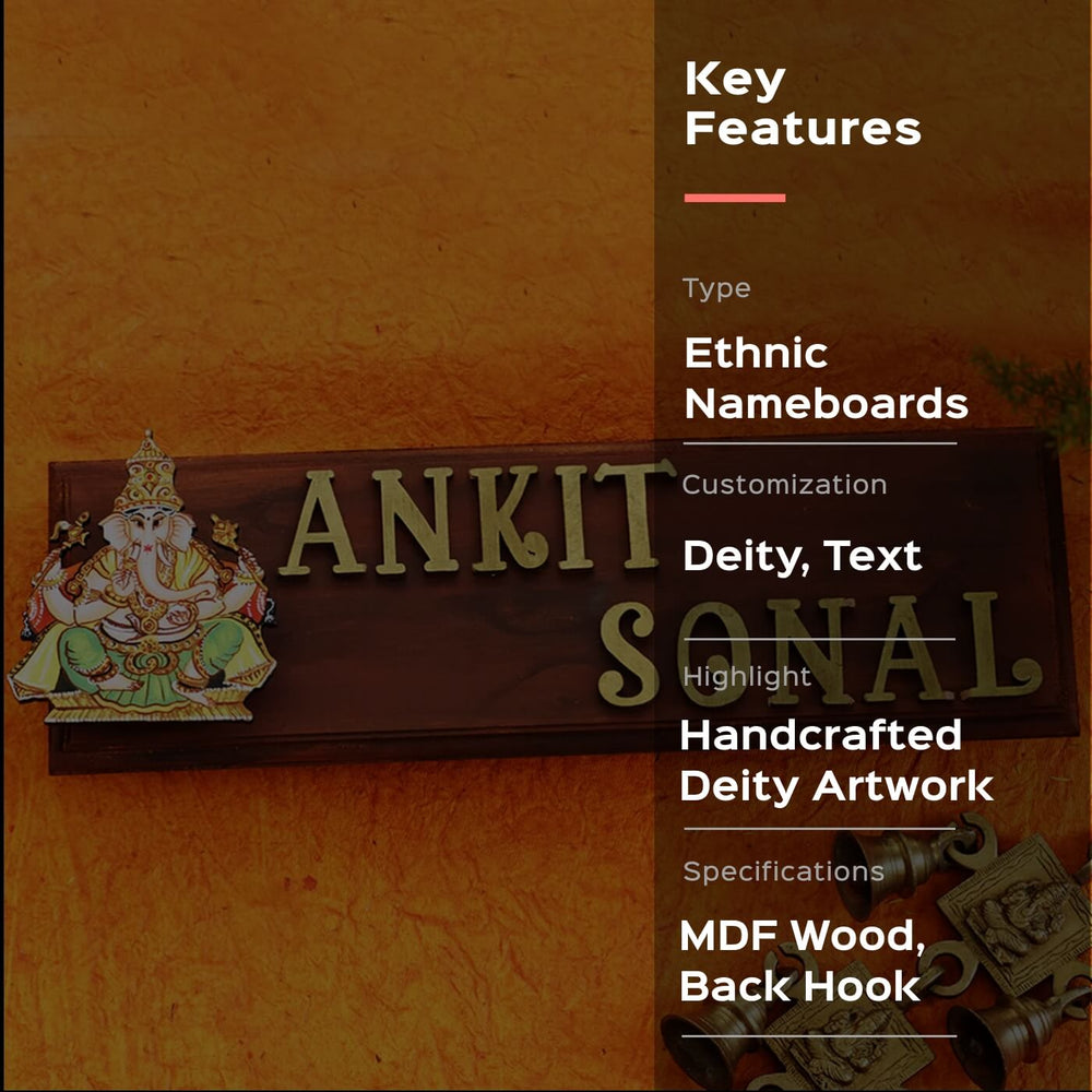 Copy Of Divine Ganesha Name Plate Red Yellow Green - Front View with Name Personalization