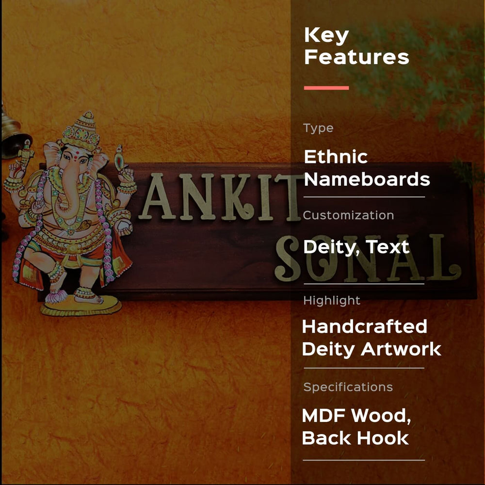 Traditional Divine Name Plate Multicolour Ganesha - Front View with Deity Artwork